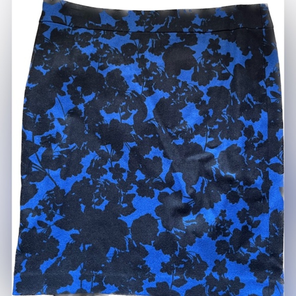 Talbots‎ wool blend floral pencil skirt 14P black blue